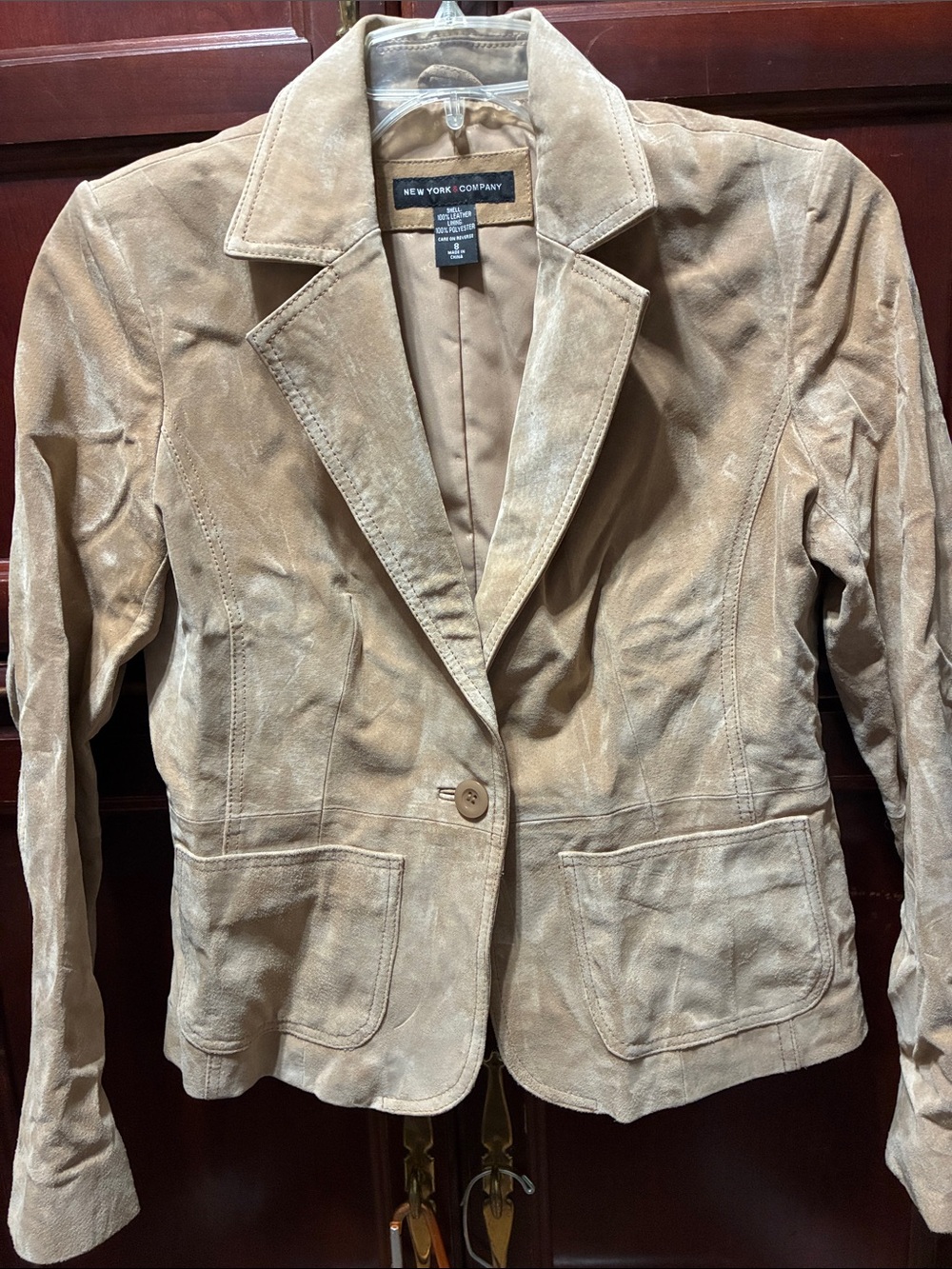 New York & Company Light Tan Suede One-Button Blazer